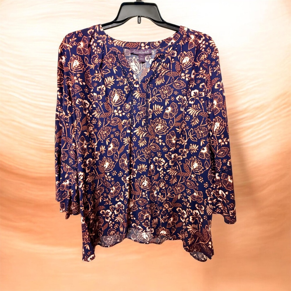 Gloria Vanderbilt Nova Top XXL Orange and Blue Floral Blouse NWT